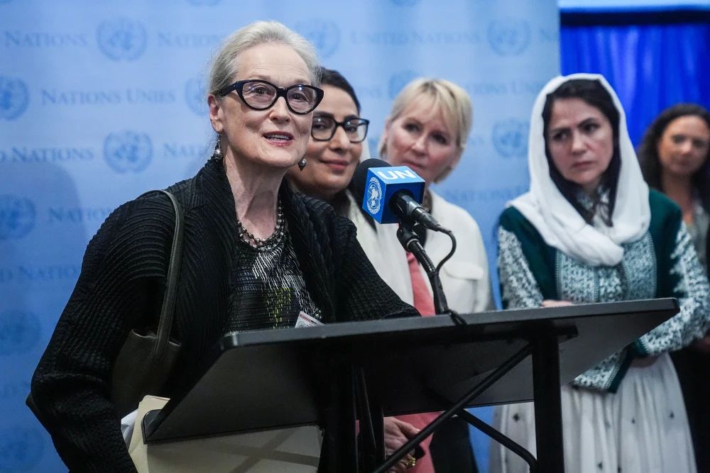 Meryl Streep speaking about Afghan women's rights at the United Nations